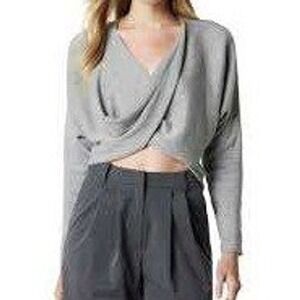 The Drop Women's Gray Drape Front Long Sleeve Sweater Top Size M